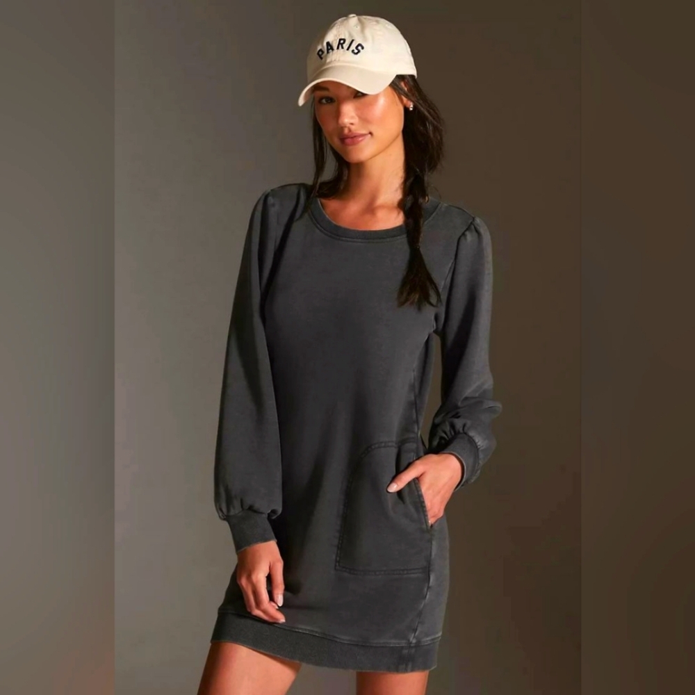 Anthropologie Charcoal Gray Long Sleeve Sweatshirt Dress